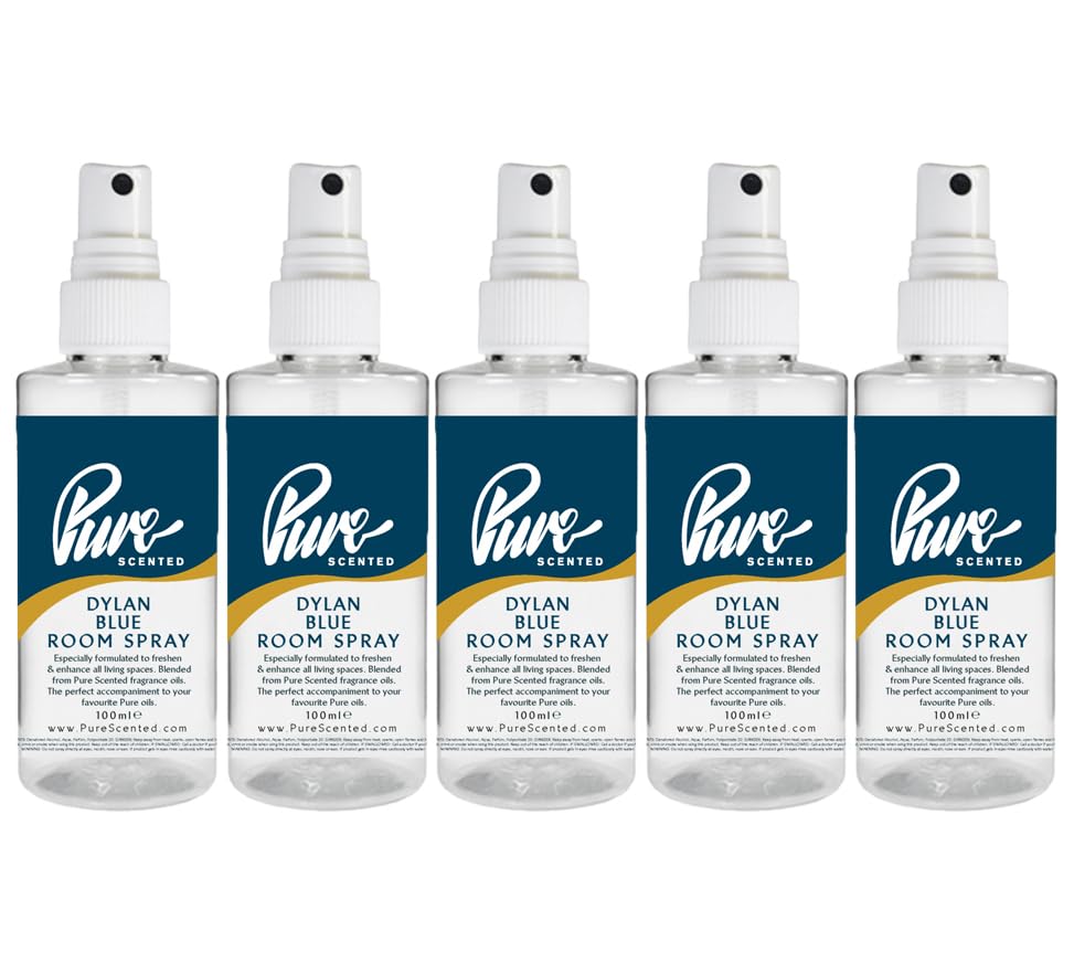 Pure Scented 500ml Room & Fabric Sprays 5 x 100ml Suitable For Home, Car, Caravan, Work, Gym Bags, Odour Eliminators (5 x 100ml, Elan Blue)