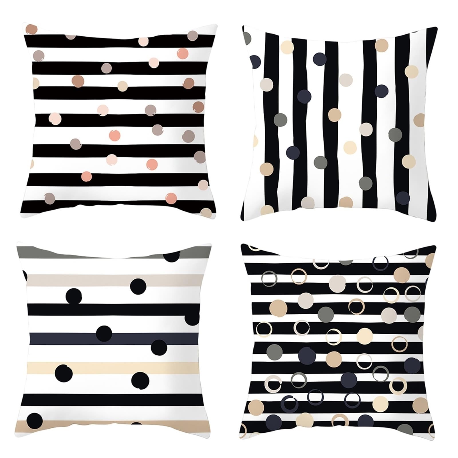Housse de coussin pour canapé terne : lot de 4 designs géométriques blancs et noirs