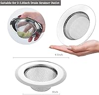 Vista 5 de Sink Strainer, Stainless Steel Fine Mesh Kitchen Sink Strainer - Large Wide Rim 4.3" Diameter -2 Pack