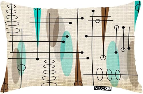 Funda de almohada decorativa moderna de mediados de siglo de inspiración atómica, decoración del hogar, 20 x 12 pulgadas
