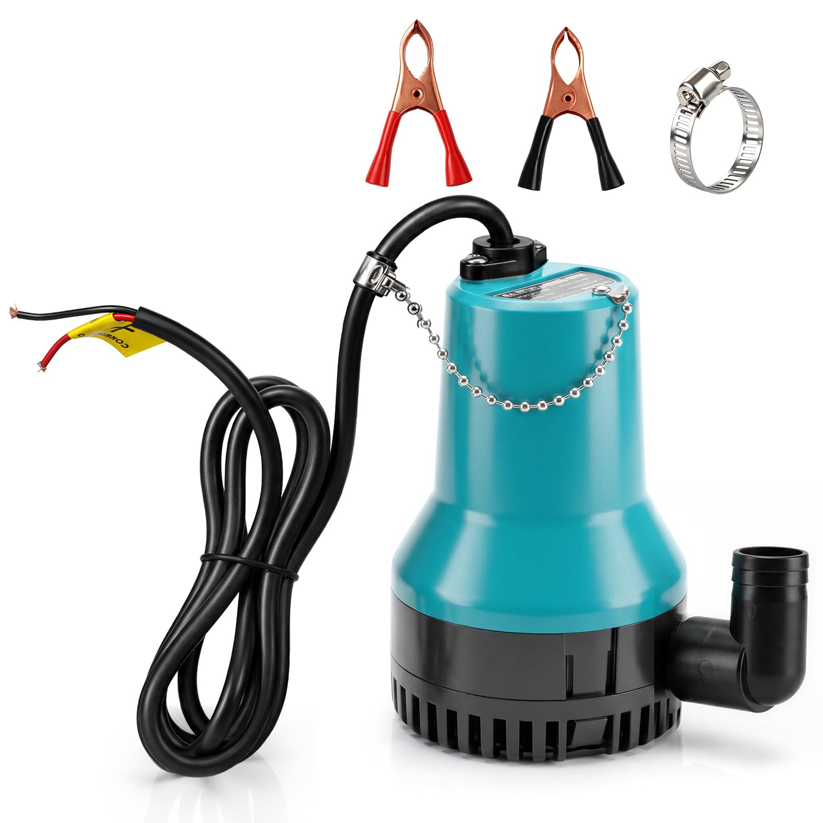 Pompe immergible 12V Pompe à eaux usées DC 50W 4200L/H – Pompe submersible compacte pour piscine, étang à poissons, bassin | Câble 2,3 m + Collier de serrage