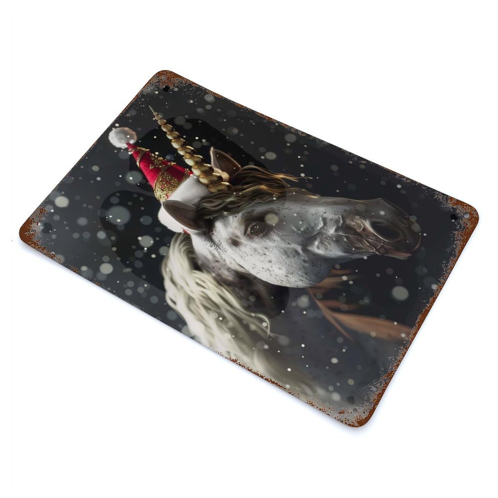Garage Style Festive Unicorn Christmas Weathered Tin Sign 11.8"x7.9", Classic Wall Plaque for Bar And Workshop