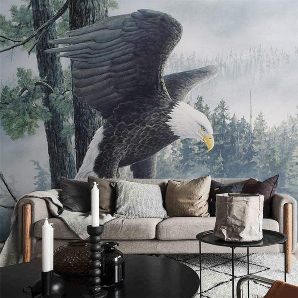 Papier Peint Panoramique 3D – Aigle Et Montagne A008, Autocollant, Amovible