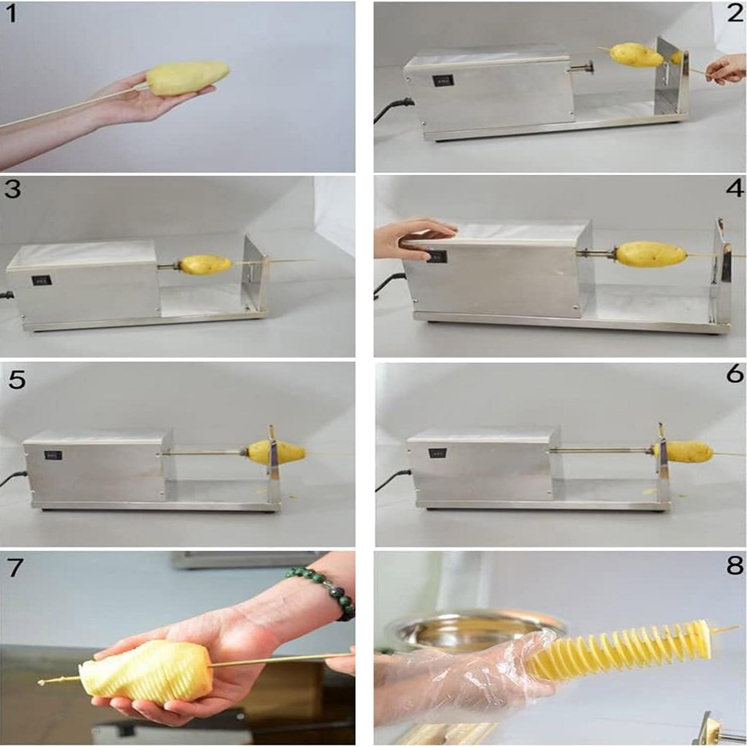 Electric Potato Spiral Slicer - Automatic Stretch Potato Slicer Stainless Steel Tower Machine - Perfect for Home and Commercial Use