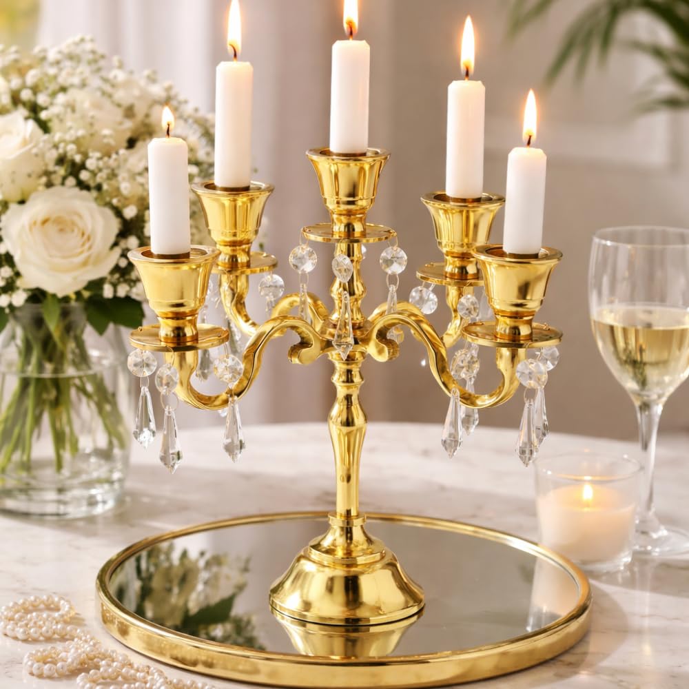 Golden Aluminum Candle Stand - Luxury Centerpiece -7