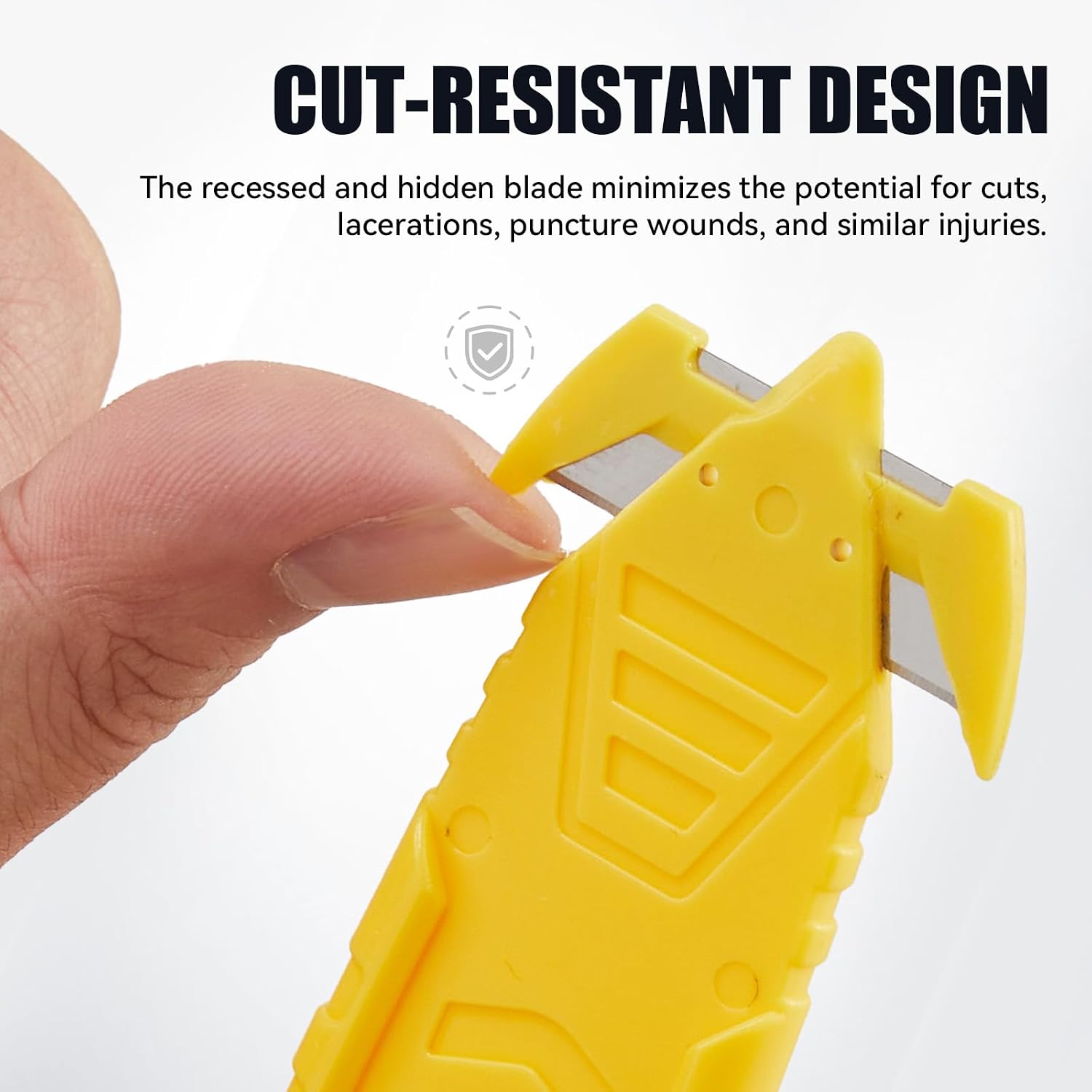 IMOZATA Safety Box Cutter 50 Pcs - Stainless Steel Concealed Blade Package Opener with Tape Splitter, Utility Tool for Carton Wrap Straps Film (YELLOW)