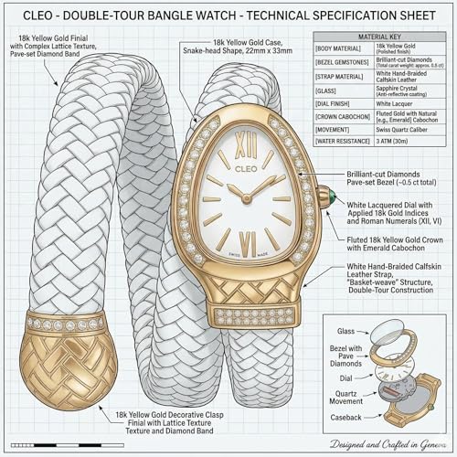 Image of Serpentine Snake Watch for Woman with Spiral Bracelet, Green Dial Watch for Woman with Quartz, Stylish Analog Waterproof Serpenti Watches Women