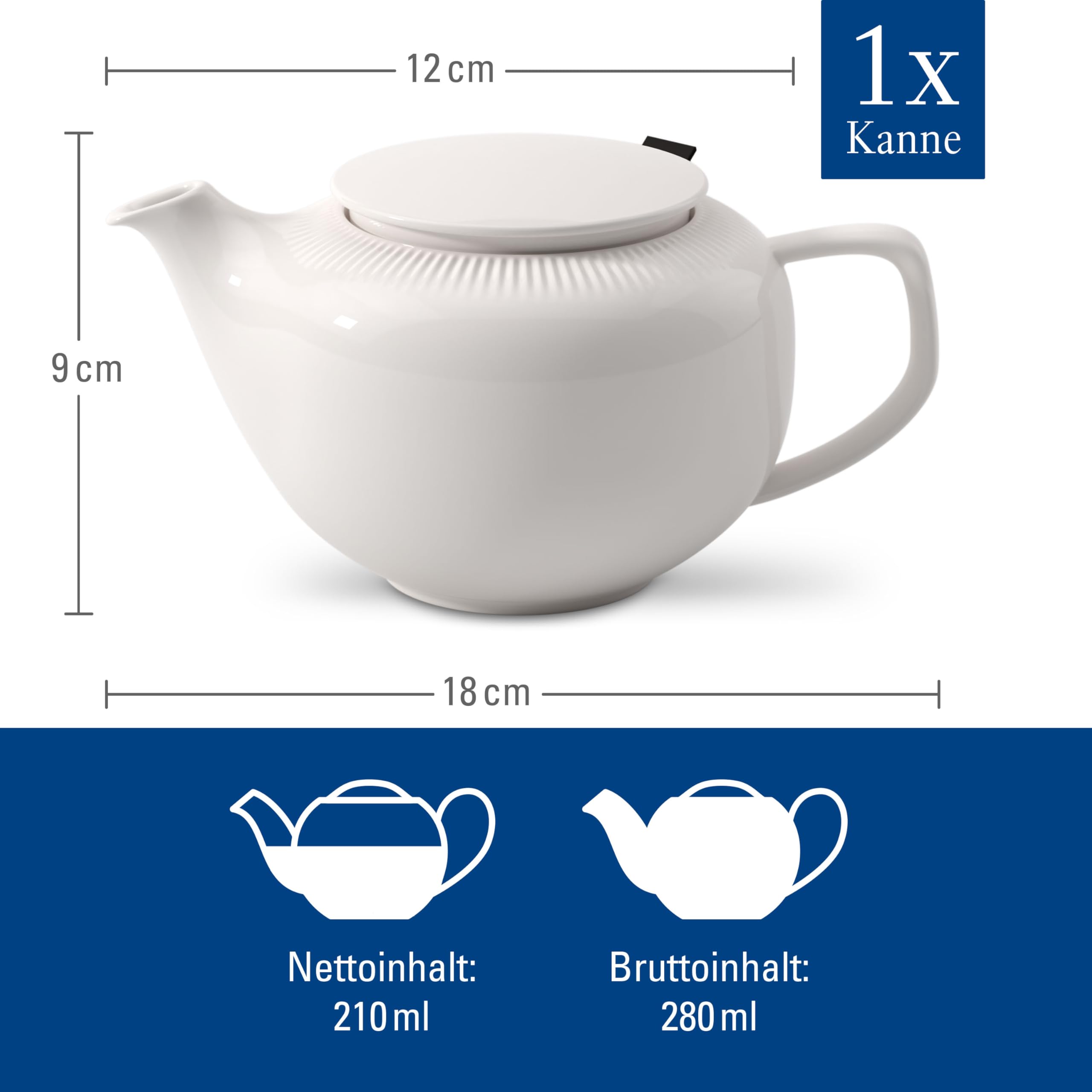 Villeroy & Boch - Afina Teekanne Inklusive Deckel und Filter, Kanne für Tee aus Premium Porzellan, Made in Germany, spülmaschinenfest und mikrowellensicher, weiß