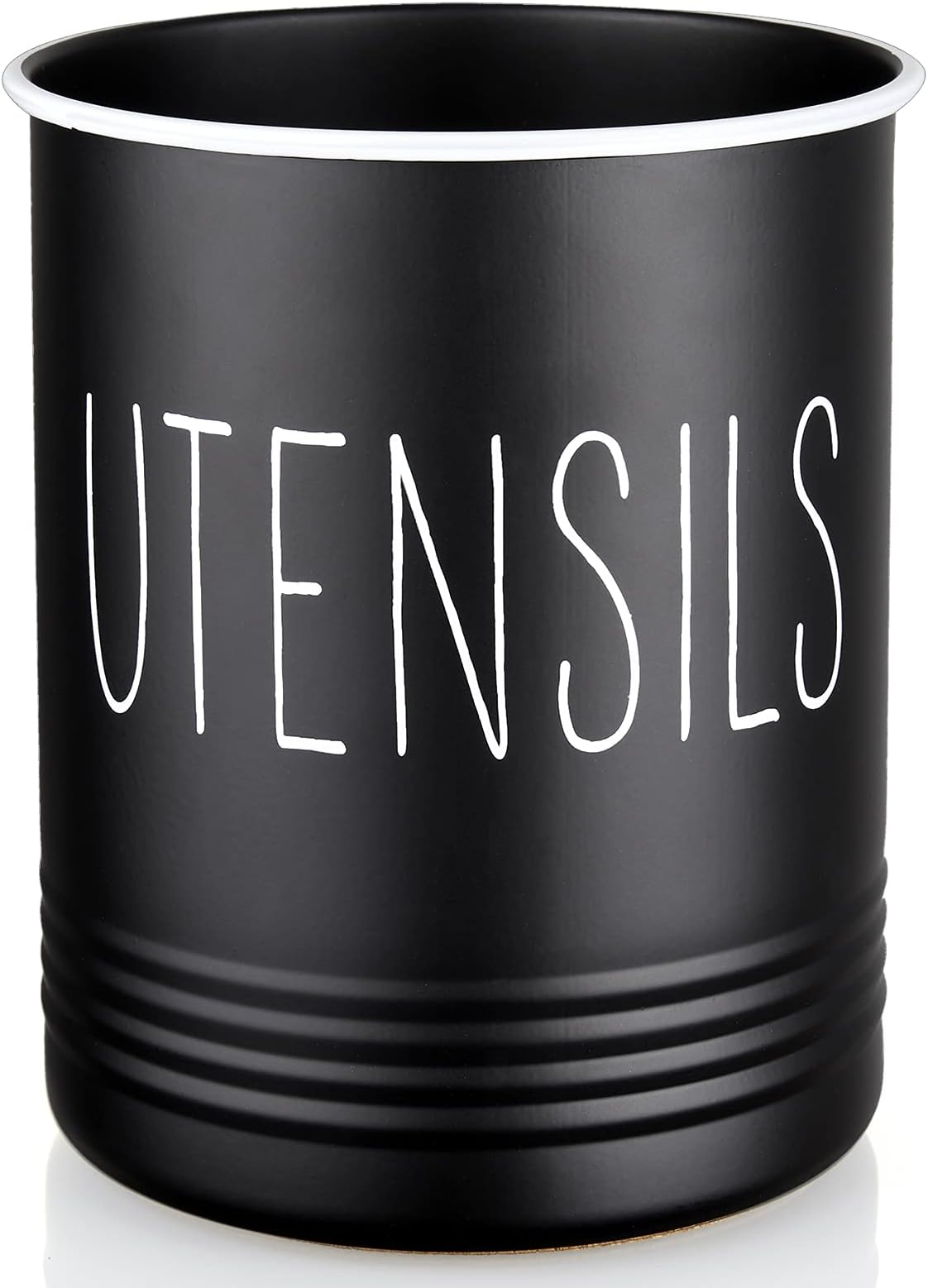Kitchen Utensil Holder, 6.7" Utensil Holder for Kitchen Counter, Cooking Utensil Crock with Cork Bottom, Modern Farmhouse Decor, Countertop Utensil Storage Organizer Caddy, Black