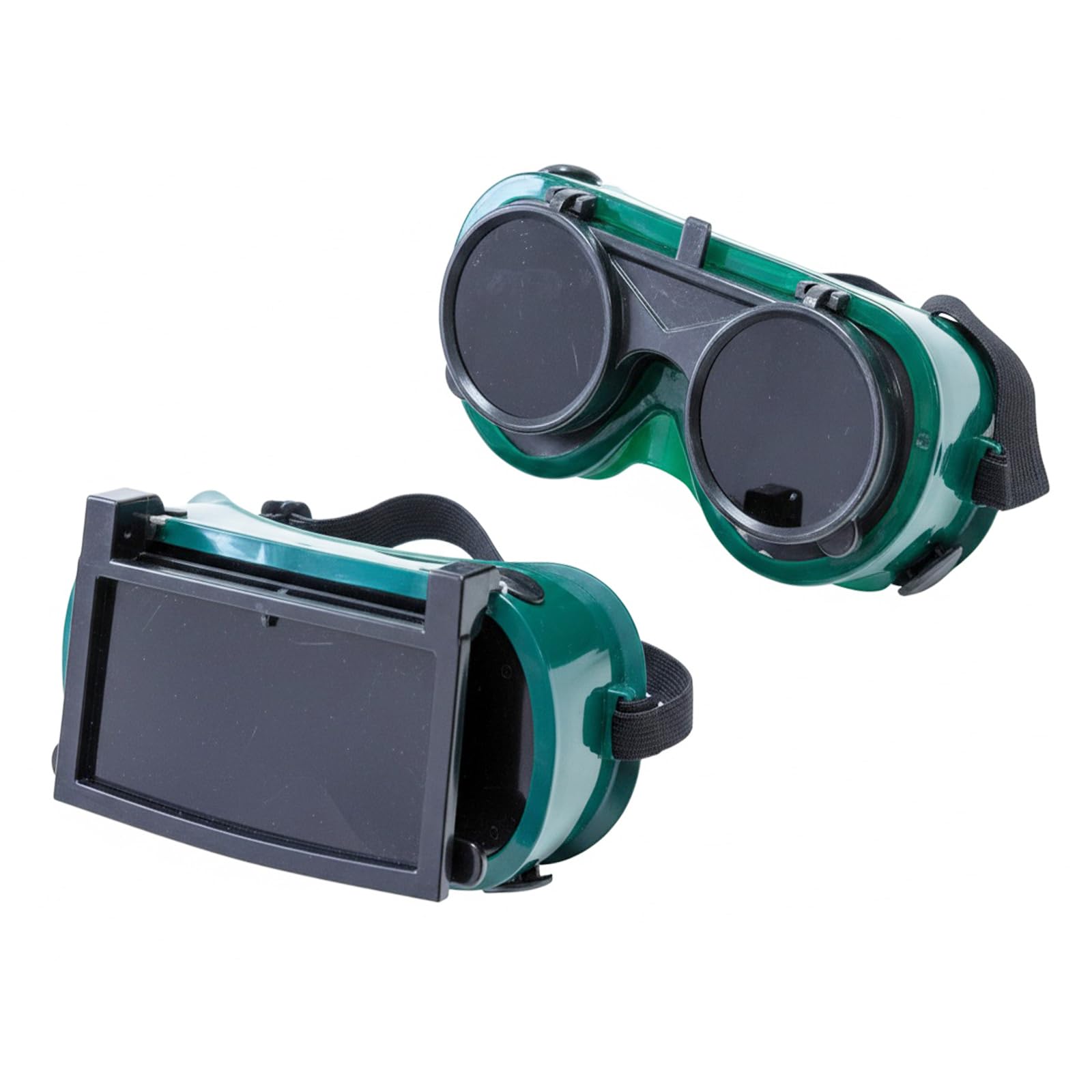 2 gafas de soldadura abatibles, marco de plástico verde de ajuste ajustable para soldadura y antorcha de corte