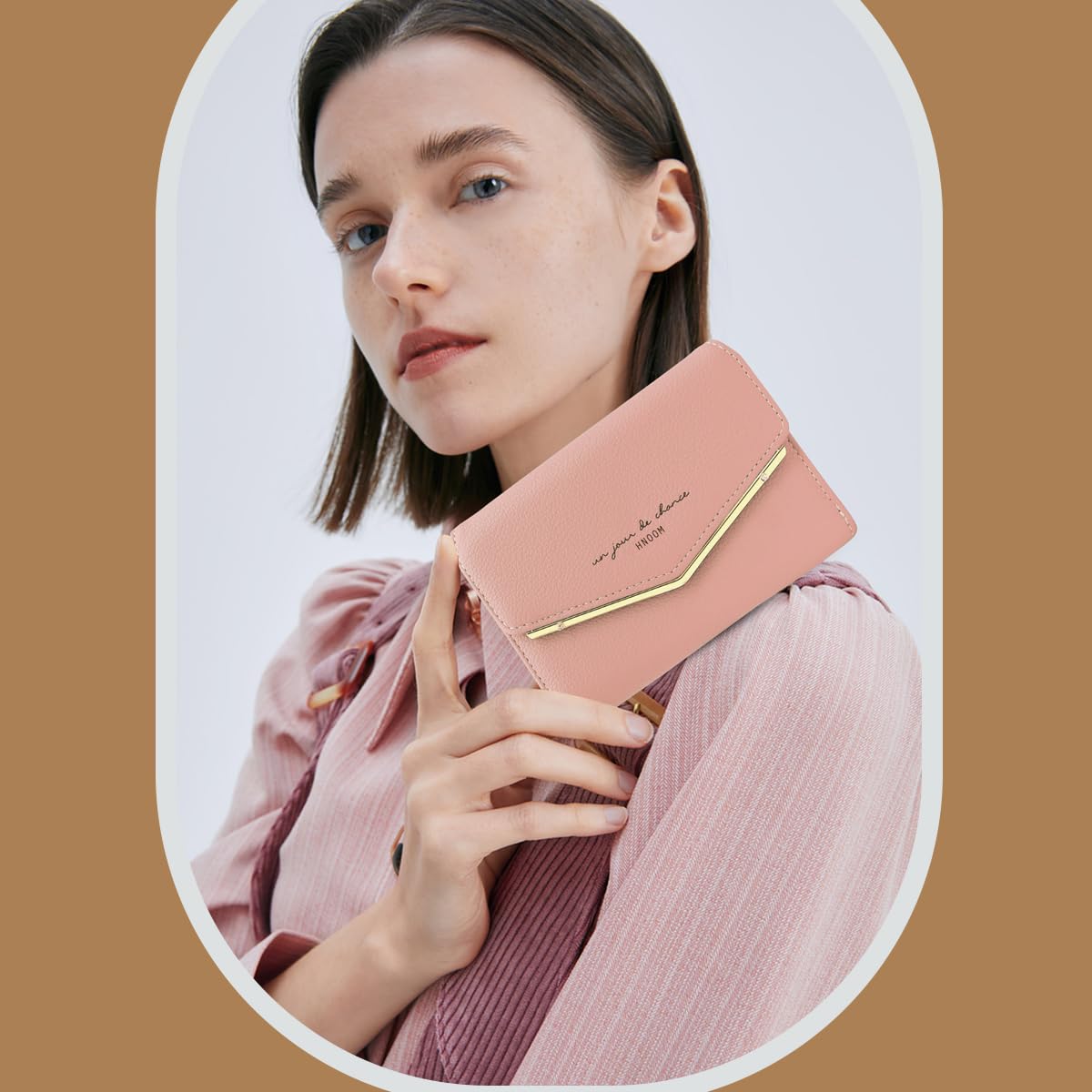 HNOOM Porte Monnaie Femme Portefeuille Femme en Cuir PU Porte Carte Monnaie Portefeuilles pour Femmes Court Zippé Femmes avec 9 emplacements pour Cartes Petit Porte Feuille (Rose)