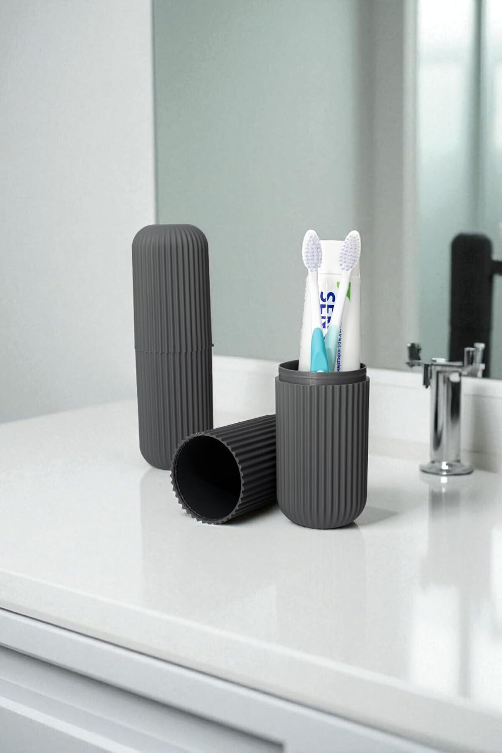 Mithra Life Seyahat Tipi Gri Plastik Diş Fırçası, Gözlük, Aksesuar Kutusu Saklama Kabı MIT1209