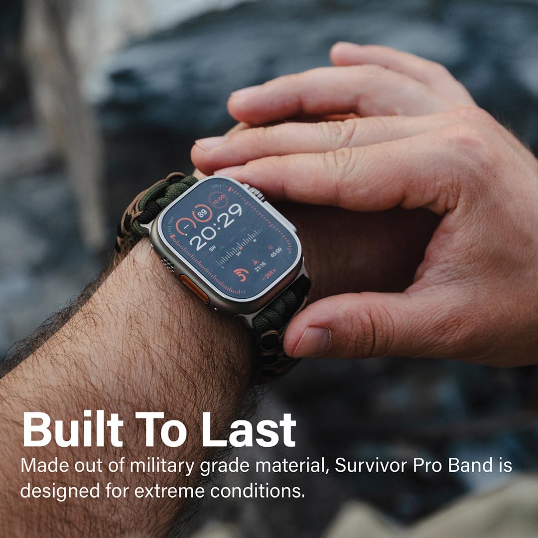 KORDIZ Survivor Pro pasek spadochronowy do Apple Watch Series Ultra i 9/8/7/6/5/4/3/2/1/SE, 49 mm, 45 mm, 44 mm, 42 mm, z regulowanym paskiem ze stali nierdzewnej