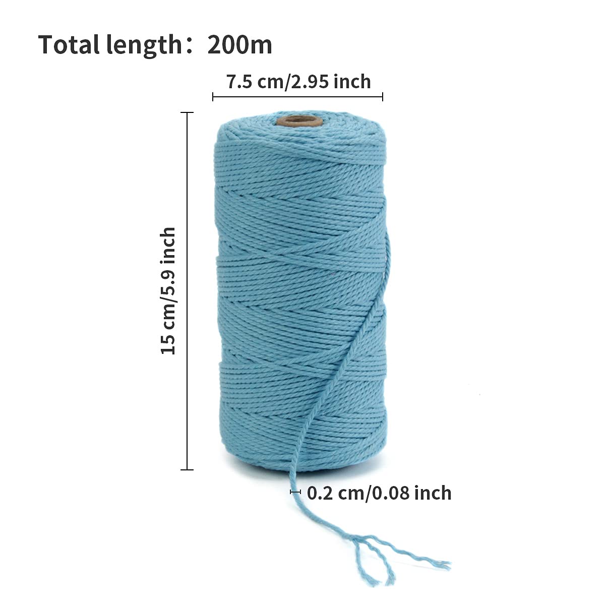 POZEAN sznurek do makramy, 2 mm x 220 m (ok. 200 m), kolorowa lina do makramy, 100% naturalna bawełniana lina do powieszenia na ścianie, wieszaki na rośliny, rękodzieło, dziewiarstwo, Boże Narodzenie,