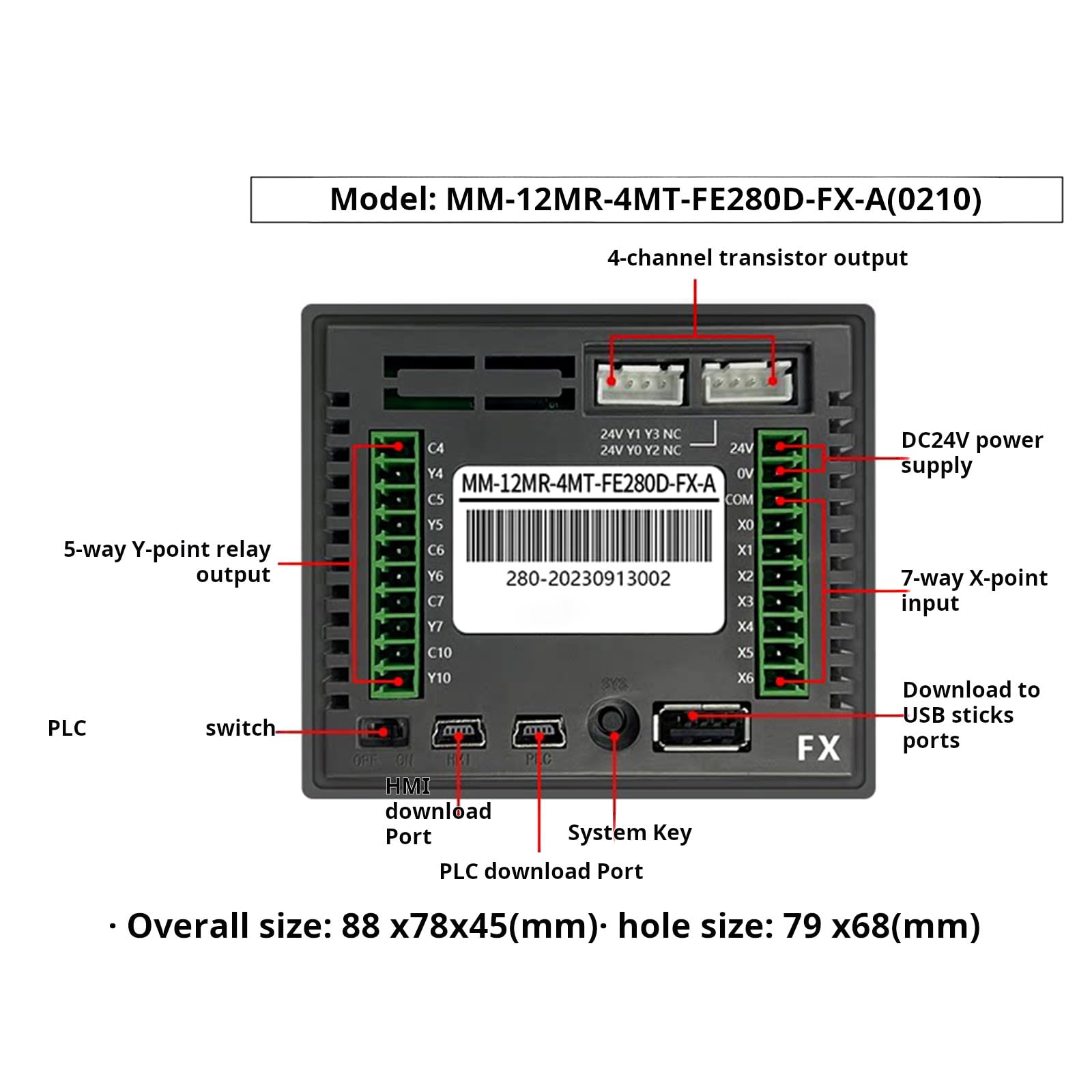 Pantalla controladora programable LCD fiable de 2.8 pulgadas con entradas NPN y salidas de relés para unidad de salida de transmisión de automatización