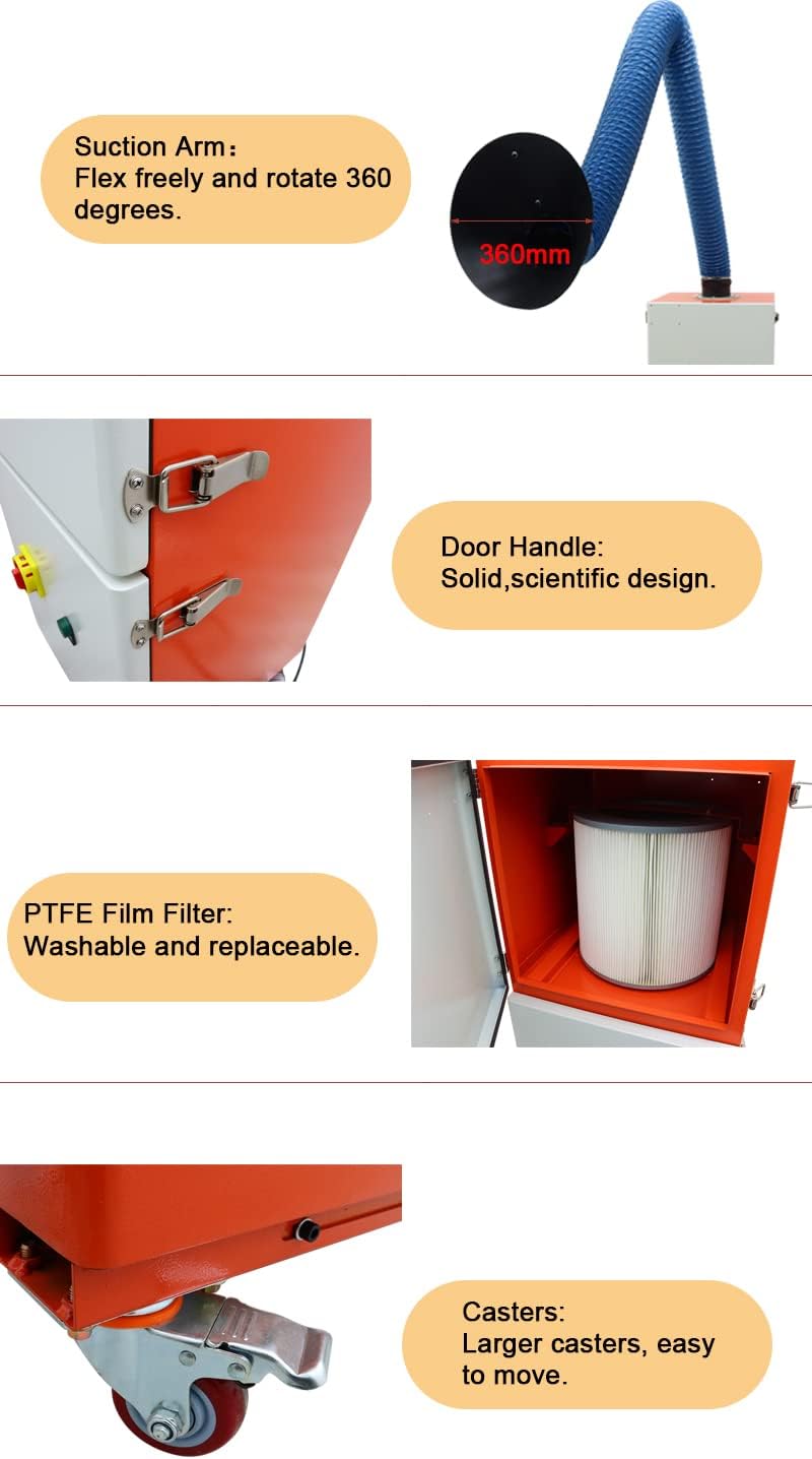 Solder Fume Extractor 1.1kw 396m³/h Strong Suction Filtration System Adjustable Welding Smoke Purifier Single Arm 220V