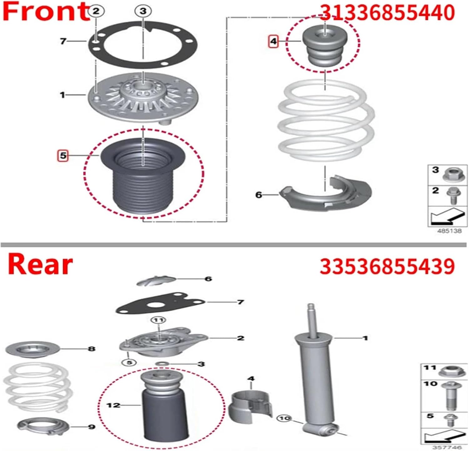2Pcs Buffer Suspension Shock Absorber Bump Stop 31336855440 33536855439 Compatible F20 F30 F34 116i 218 320i 325d 328i 330d(2Pcs Rear)