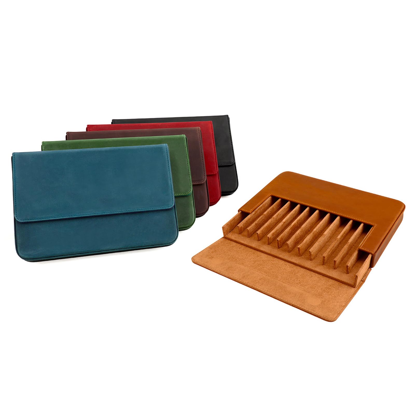 Custodia per penna stilografica, 12 scomparti, per scrittori e artisti, custodia in pelle
