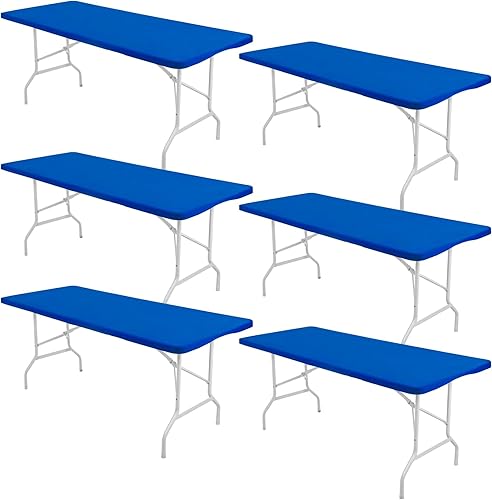Paquete de 6 manteles de elastano para mesas rectangulares de 6 pies, mantel elástico ajustable lavable con borde elástico para interiores y