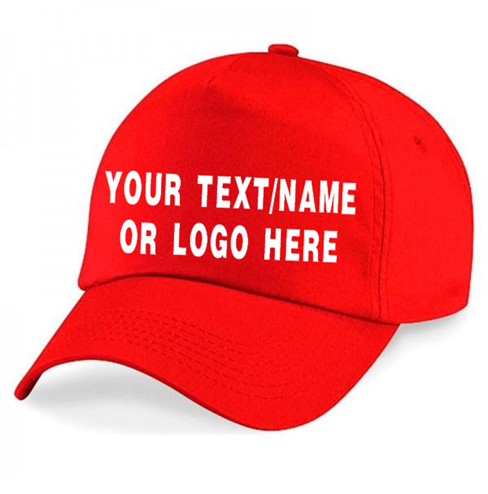 Personalised Baseball caps Customised Adults Unisex Printed Caps Hats with Text/Name or Logo (Red)