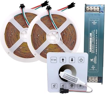 COB Running Water Flowing LED Strip Light WS2811 24V Horse Race LED Ribbon with RF Touch Panel Controller 5M10M Set 10M 2X5M Full Set, White 6000K