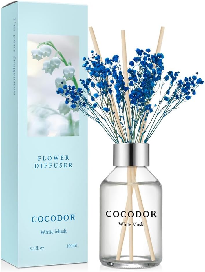 COCODOR Flower Reed Diffuser Set / 3.4oz / White Musk/Scent Diffuser with Sticks Home Fragrance Reed Diffuser for Bathroom Shelf Decor COCODOR Flower Reed Diffuser Set / 3.4oz / White Musk/Scent Diffuser with Sticks Home Fragrance Reed Diffuser for Bathroom Shelf Decor