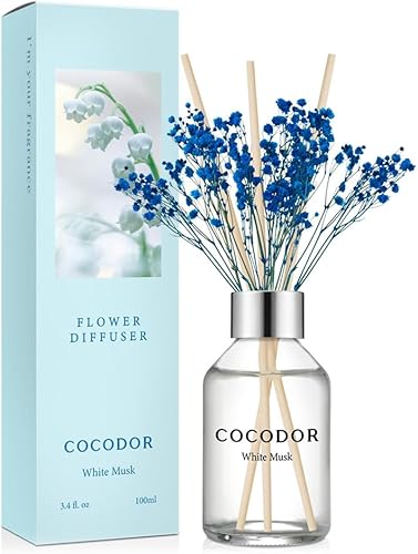 Miniatura 15 de COCODOR Juego de Difusor de Varillas de Junco con Flores / 3.4 oz / Jazmín Blanco / Difusor de Aroma con Varillas Fragancia para el Hogar Difusor