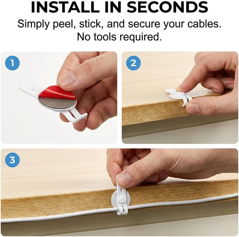 Correas ajustables de silicona para gestión de cables bajo escritorio, organizador para cables con adhesivo autoadherible, reutilizables (Negro) miniatura 7