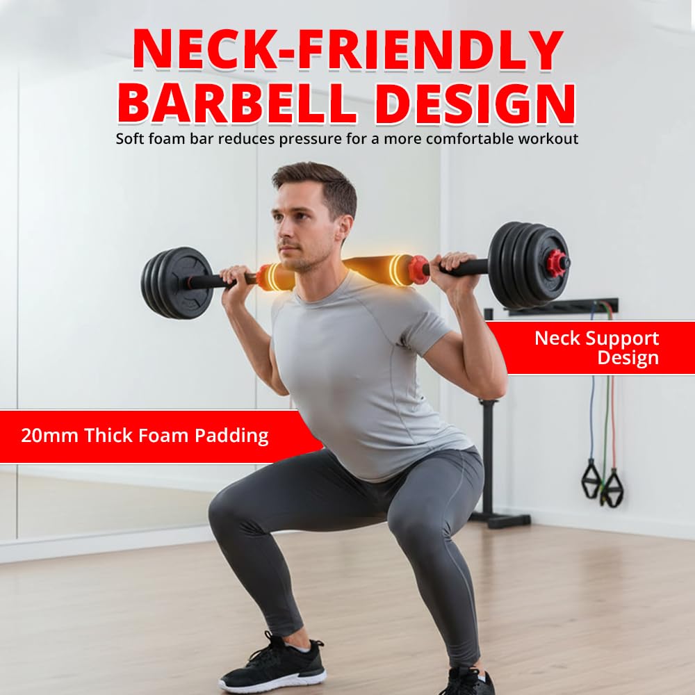 Regulowany zestaw hantli kettlebell 20 kg – wielofunkcyjny zestaw ciężarków ze stalowym drążkiem do hantli i treningu sztangi | domowa siłownia fitness sprzęt do treningu siłowego