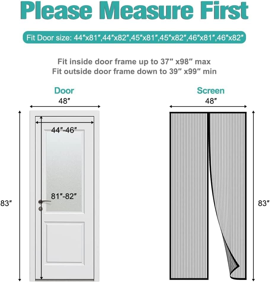 Magnetic Screen Door, IKSTAR Mosquito Net, Keep Bugs Out, Let Cool Breeze in - Self Sealing Magnets - Retractable Mesh Closure - Curtain Works with Pets, Sliding Door, Single-46"×82"