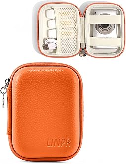 Linpr Digital Camera Case Compatible with CAMKORY/for Kodak PIXPRO FZ45/FZ55/for Lecran/for VAHOIALD/for Canon IXUS 285 HS, Small Travel Cameras Storage Holder for Accessories SD Card (Orange)