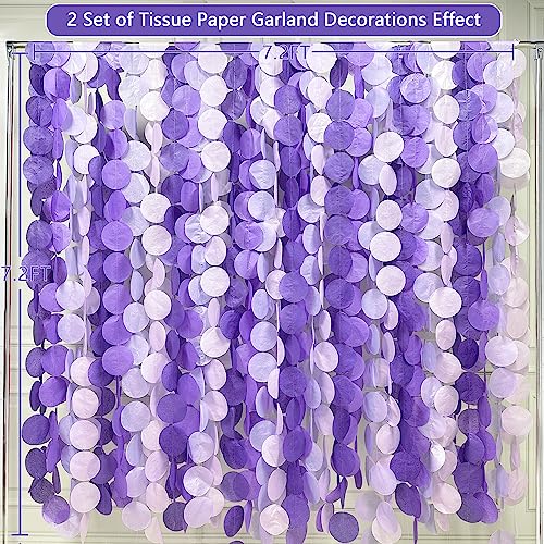 Image of 205Ft Lavender Party Decoration Ombre Purple Polka Dot Backdrop Streamer Tissue Paper Circle Dot Hanging Garland for Birthday Bachelorette Wedding Bridal Shower Engagement Lilac Violet Party Supplies