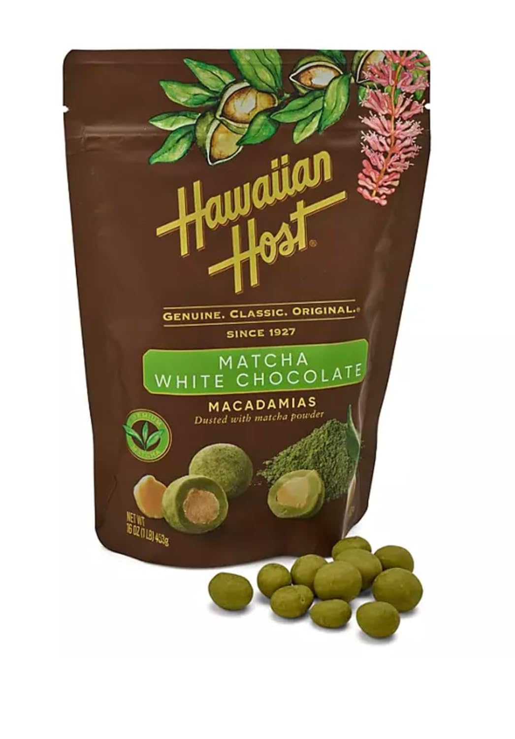 Hawaiian Host Matcha White Chocolate Macadamias - 16 oz Bag (Pack of 1)
