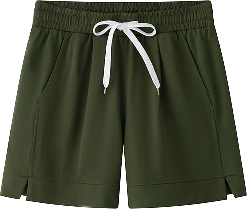 Vcansion Bermudas de algodón con cintura elástica hasta la rodilla para mujer con cordón