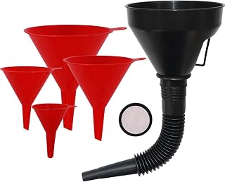 KongNai 5-Pack Plastic Oil Funnels for Automotive Use - Flexible Fuel Funnel with Long Hose for Gas Transfer, Cars, Boats, Kitchen Canning