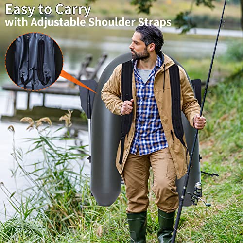 Inflatable Fishing Float Tube, Belly Boat Fishing with Adjustable Backpack Straps, Storage Pockets, Fish Ruler, Pump, Oar, Float Tubes for Fishing, 350 LBS Load Capacity - Image 5