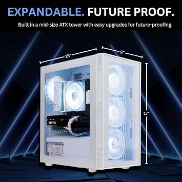 NOVATECH Phantom - Prebuilt Gaming PC Desktop Computer - Core Xeon i7 3.5GHz - RX580-16GB RAM - 512GB M.2 SSD WiFi/BT, Win 11 - Gaming Computer Tower - Pre Built PC Gaming - (White)