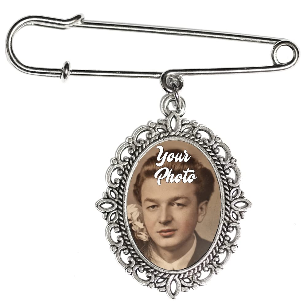 AndskaPersonalised Photo Brooch Custom Picture Pin Badge text Remembrance Wedding Bouquet Charm Funeral Keepsake loved one Memorial Christmas (Oval 1 Photo)