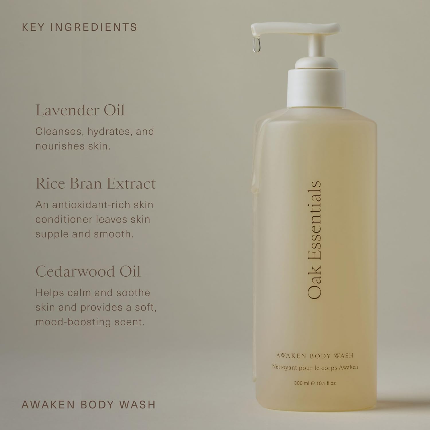 Oak Essentials Awaken Body Wash | Hydrating Shower Gel with Lavender Oil, Cedarwood Oil & Rice Bran Extract, 10.1 Fl Oz - Image 5