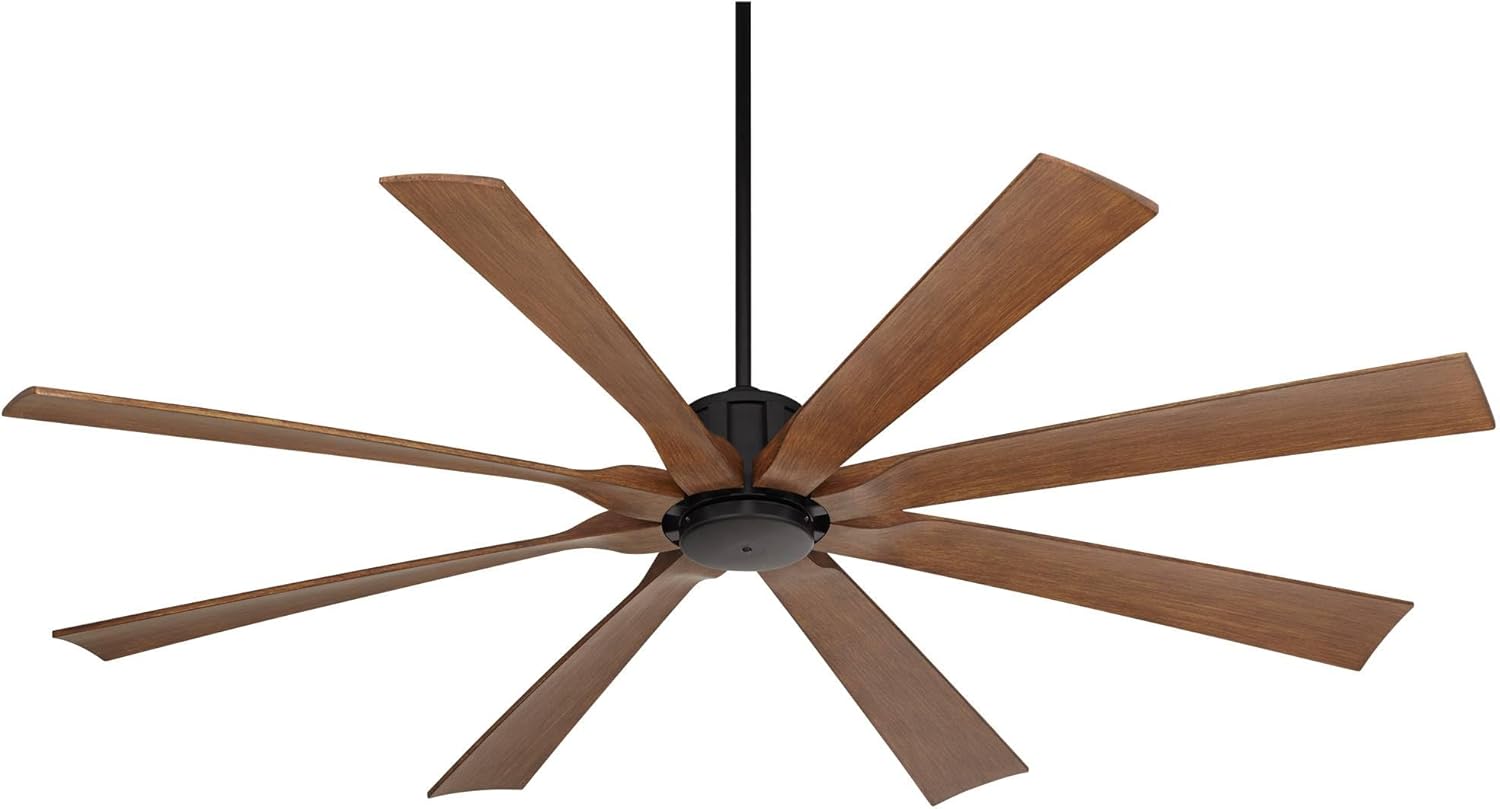Possini Euro Design 70" Defender Modern Industrial Indoor Outdoor Ceiling Fan with Remote Control Matte Black Hand-Painted Koa Damp Rated for Patio Exterior House Home Porch Gazebo Garage Barn Roof