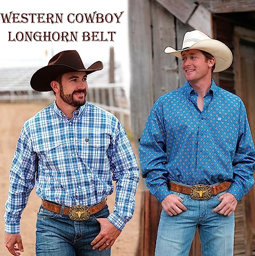 Western-Cowboy-Belts for Men Women Floral-Engraved-Belt with Longhorn-Bull-Head-Belt Buckle Suitable for Waist 29"-37"2