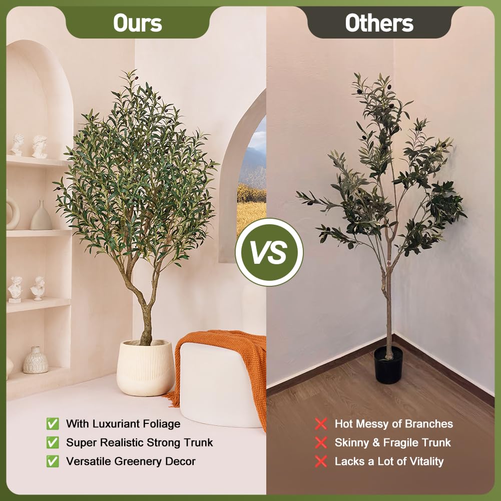 VeriNatural Olivenbaum Künstlich Kunstpflanze 180cm Fake Plant Kunststoffpflanzen Künstlicher Pflanzen – 1638 Blätter & 84 Oliven UV-beständig Stabiler Topf – Deko für Wohnzimmer Balkon Büro