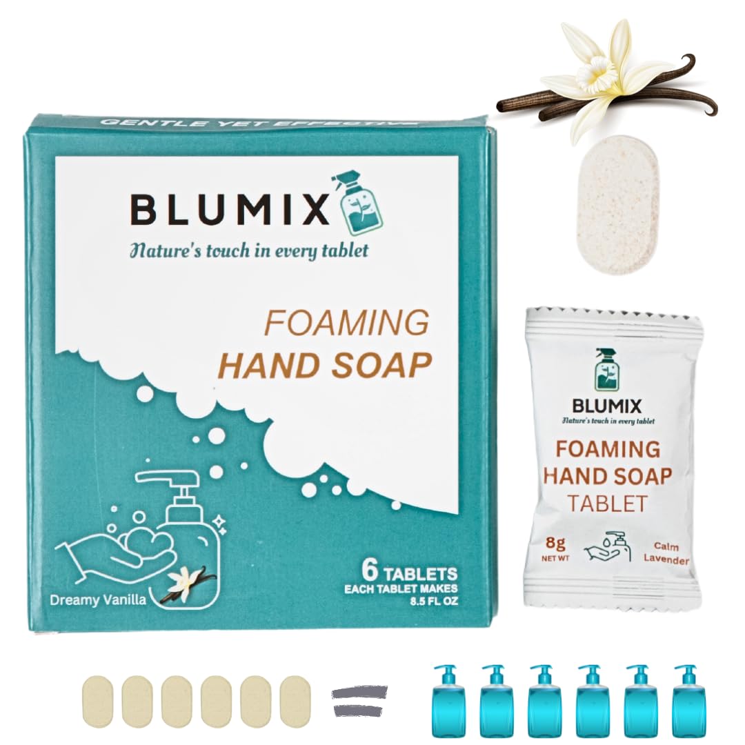 Blumix Foaming Hand Soap Tablet Refill – 6 Tablets | Vanilla Scent | Non-Toxic, Plastic-Free, Zero Waste, Just-Add-Water | Safe for Kids, Home &
