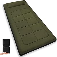 COLMERD Portable Camping Cot Mattress 80x36" Foam Sleeping Mat with Built-in Pillow, Waterproof Anti-Slip Bottom - Easy Carry for Tent, Guest Bed, Lawn