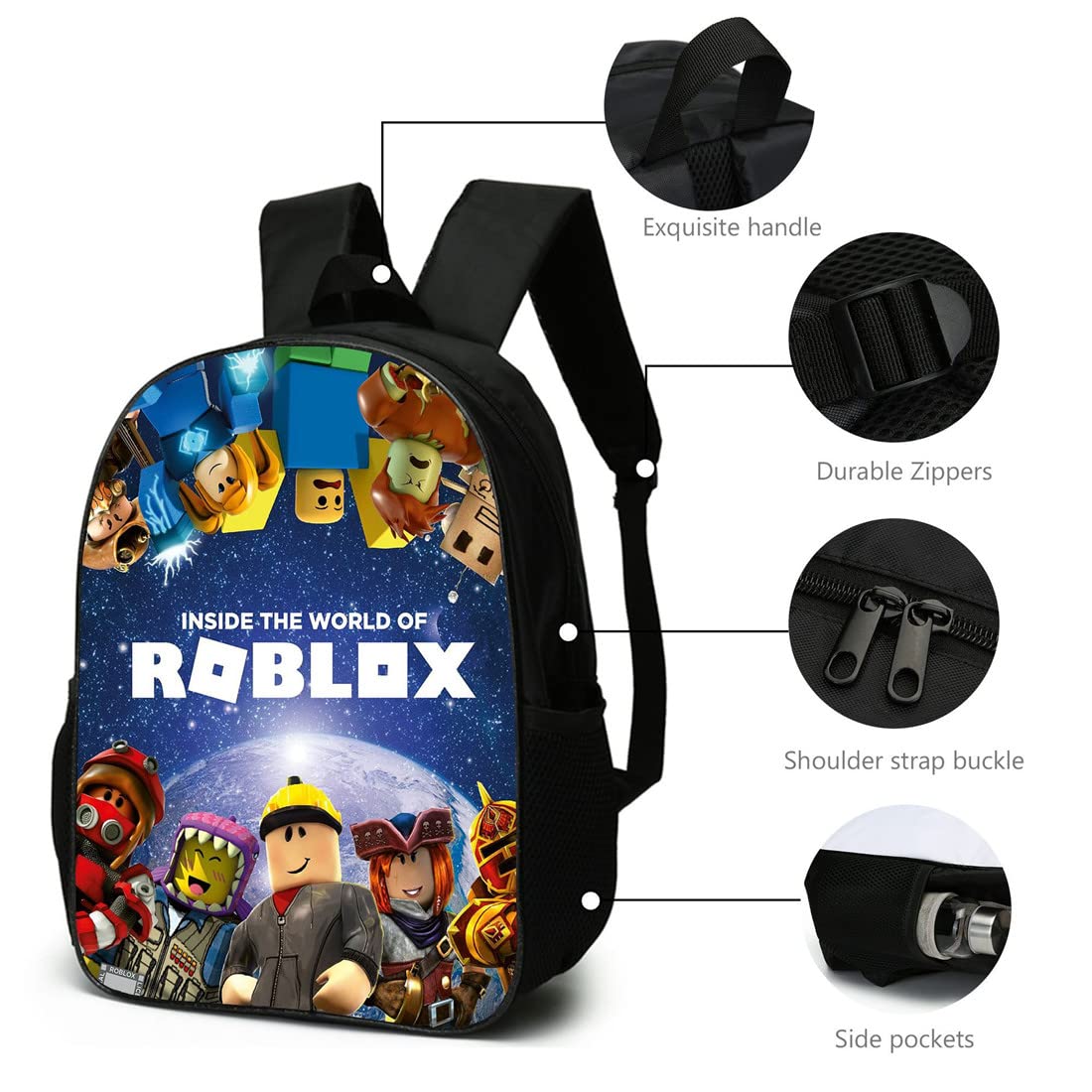 Chłopięcy plecak Roblox z pudełkiem na lunch i piórnikiem, dla dziewcząt studenckich torba na książki dla dzieci plecak szkolny plecak na laptopa dla nastolatków gra torba podróżna, Styl 3, 27*17*40,