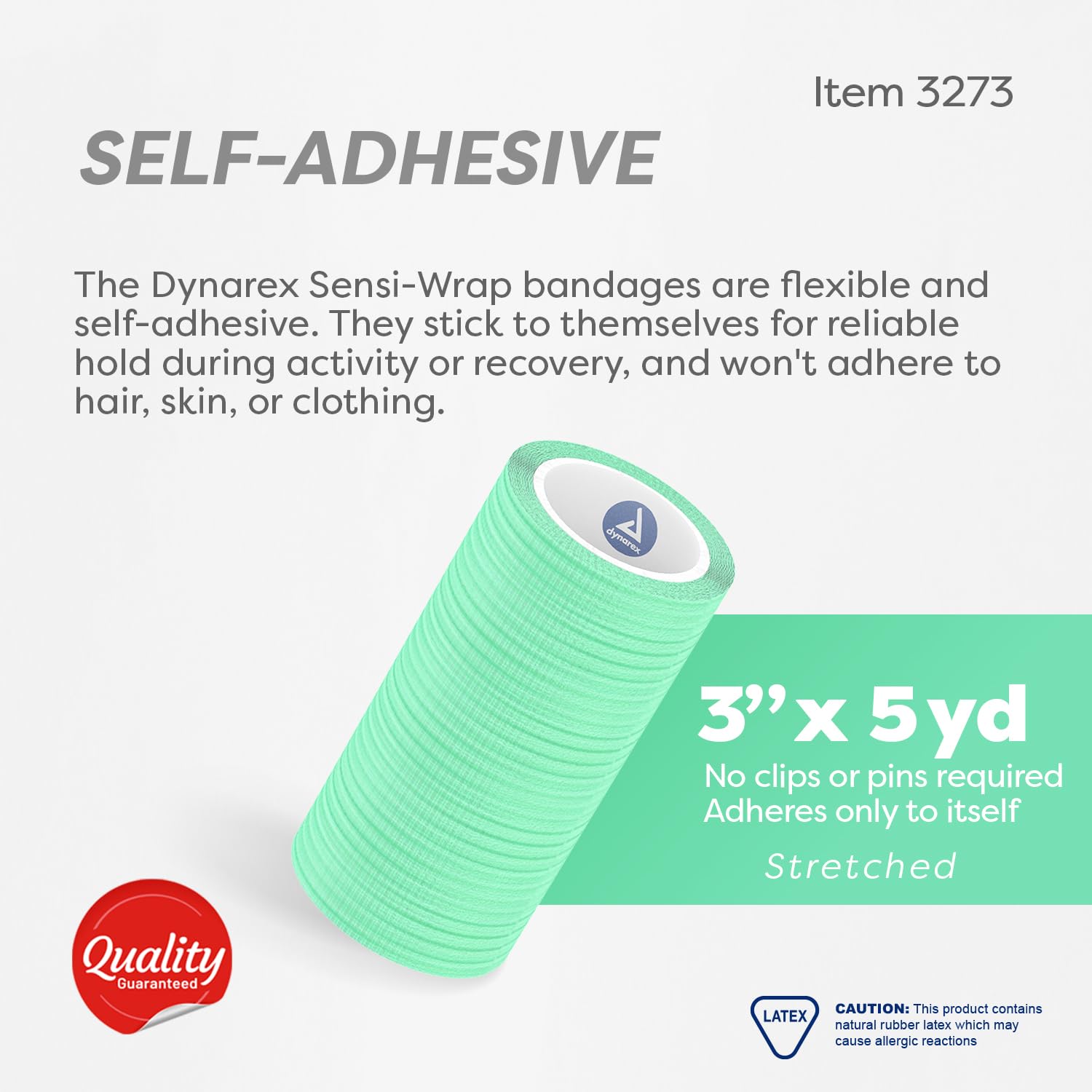 Dynarex Sensi-Wrap Self-Adhesive Bandages, 24-Pack, 3" x 5 Yards, Green, Latex, Colored Elastic Cohesive Athletic Tape, Tattoo Grip & Vet Wrap