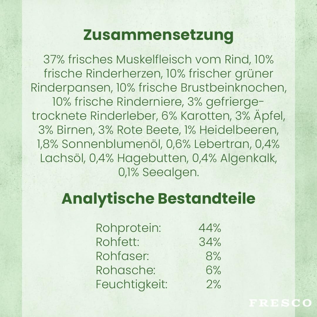 FRESCO Dog TrockenBarf Rind 2,5kg | Für kleine Hunde | Getreidefrei & zuckerfrei | Barf Complete Hund mit 80% Frischfleisch | Hundefutter trocken mit 100% frischen Zutaten