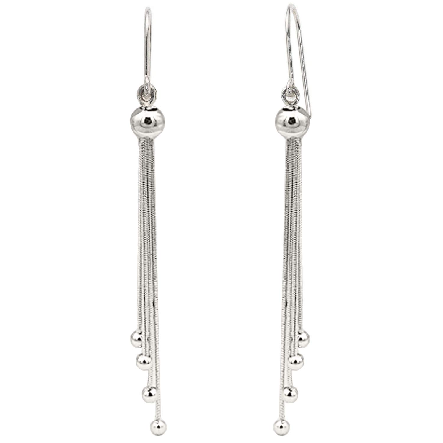 Damen Ohrhänger 925 Silber mit Quasten XXL Kette Perle Kugel Anhänger Ohrringe Hängend Lang modern schlicht 9,5cm
