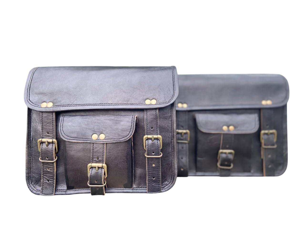 American Blue Borse da Sella per Moto e Bicicletta in Pelle - Tasca Laterale con 2 Tasche (Coppia di Nero)