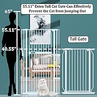 Vista 2 de WAOWAO Puerta extra alta de 55.11 pulgadas para gatos y mascotas, 33.07-36.22 pulgadas de ancho, con cierre automático, seguridad de metal blanco